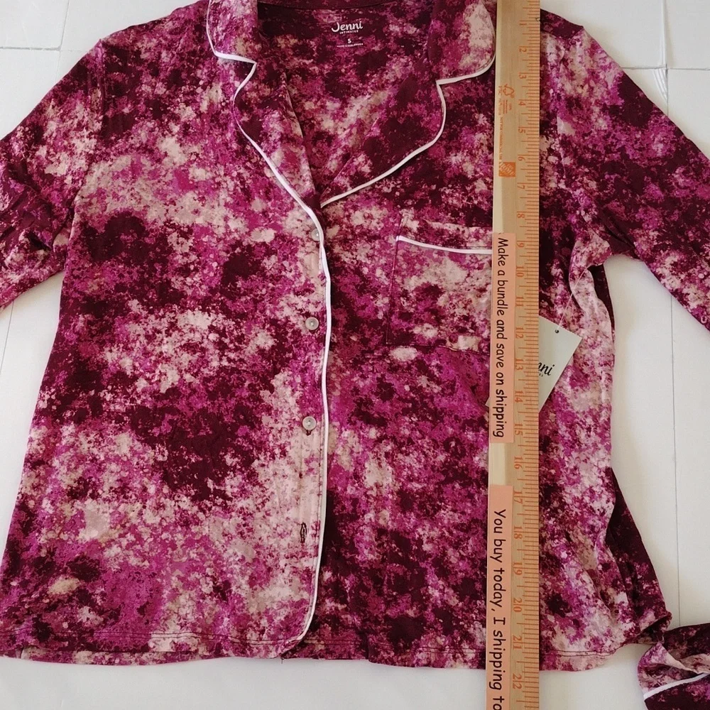 Jenni Pajama Set‎ Women's S Pink Tie Dye Long Sleeve Notch Collar Soft Lounge